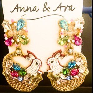 Easter Bunny Dangle Earrings Anna & Ava Beaded Rhinestones